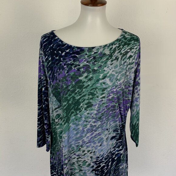 Mark Zunino 1X Abstract Print Boat Neck 3/4 Sleeve Tunic Top Flowy Stretchy - Picture 2 of 8